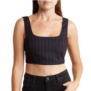 NEW Avec Les Filles Black Purple Pinstripe Sleeveless Summer Crop Top Size M